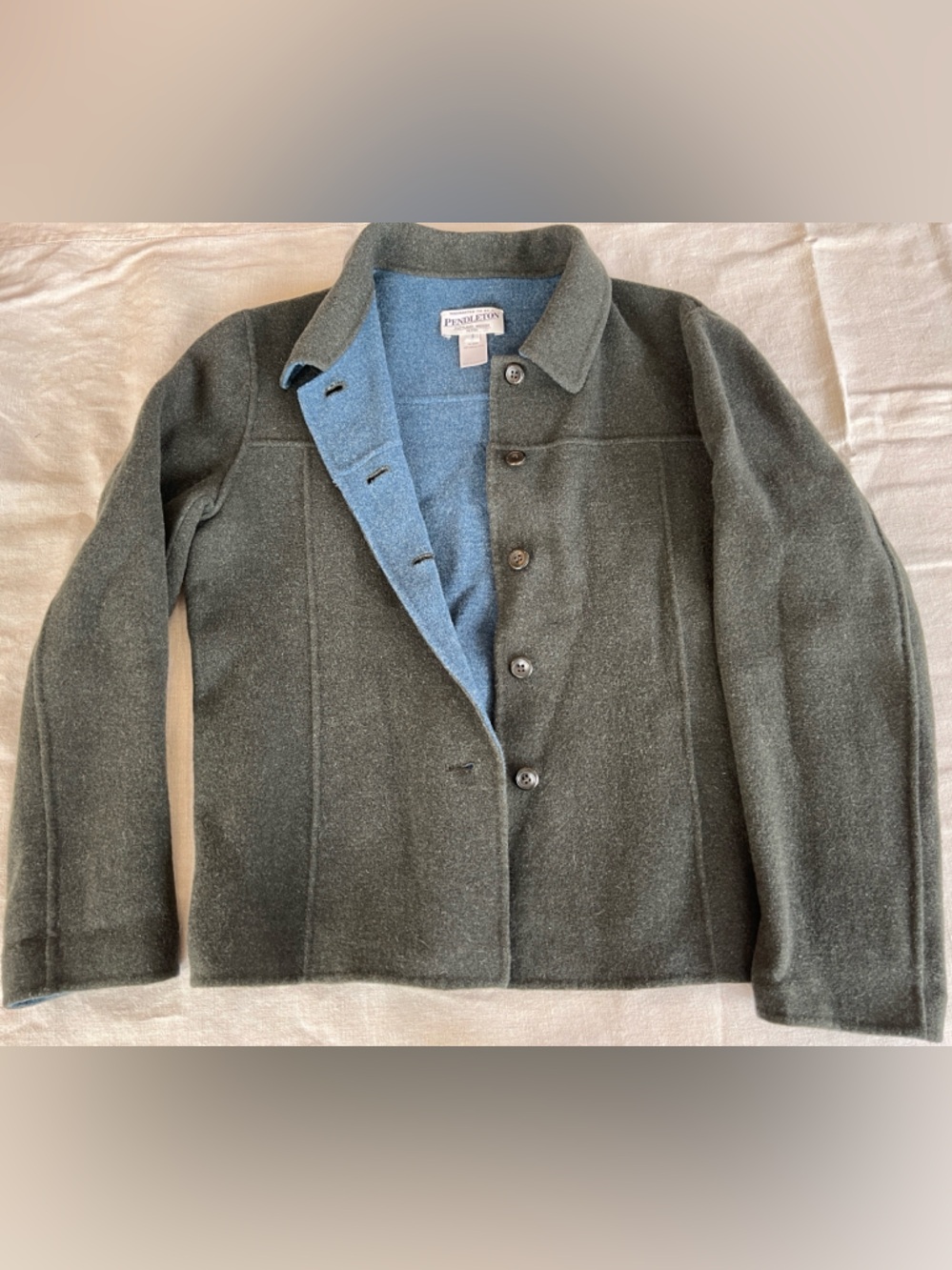 Pendleton Dark Green and Blue 100% Merino Wool Reversible Jacket